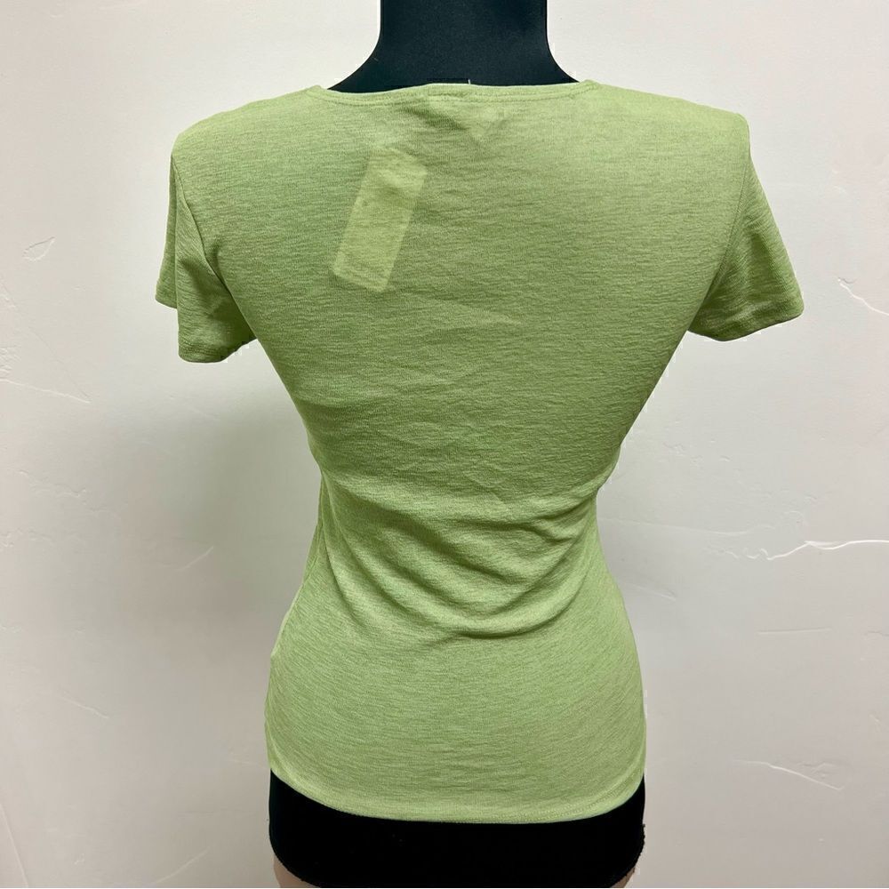 Forever 21 vintage y2k deadstock green v neck top sz M stretchy - Picture 7 of 12